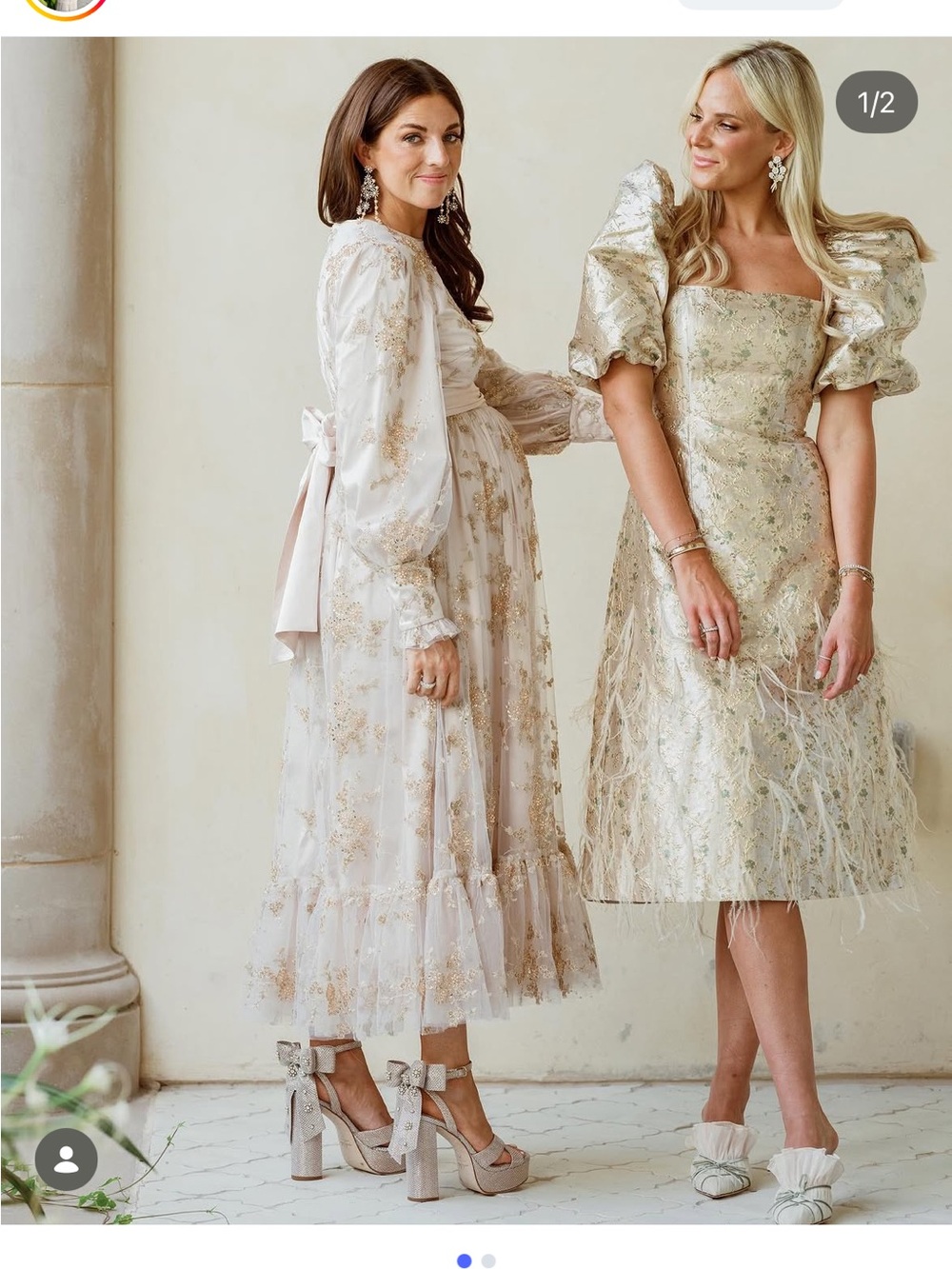 ANTONIO MELANI Gold-Embellished Puff Sleeve Midi Dress